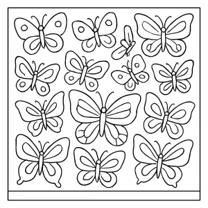 Omaľovánka s 13 motýľmi na vyfarbenie – coloring page pre deti na stiahnutie a tlač
