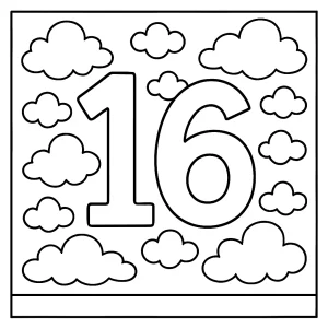 Omalovánka – coloring page s 16 obláčikmi na vyfarbenie pre deti