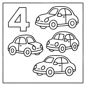 Štyri autíčka – omalovánka na vyfarbenie, coloring page pre deti