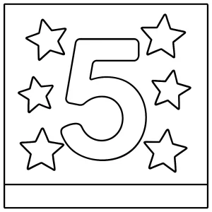 Omalovánka číslo 5 s hviezdičkami, coloring page na vytlačenie a vyfarbenie pre deti