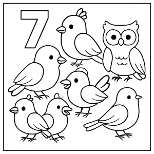Omaľovánka 7 vtáčikov – coloring page na vyfarbenie pre deti