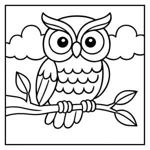 Omalovánka sovy na konári – coloring page na vyfarbenie a vytlačenie pre deti