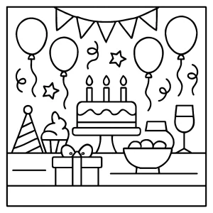 Oslavný stôl – omalovánka na vytlačenie, coloring page pre deti