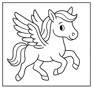 Magická omalovánka lietajúceho Pegasa na vyfarbenie, coloring page pre deti zdarma