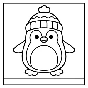 Omalovánka tučniak s čiapkou - coloring page pre deti na vytlačenie zdarma