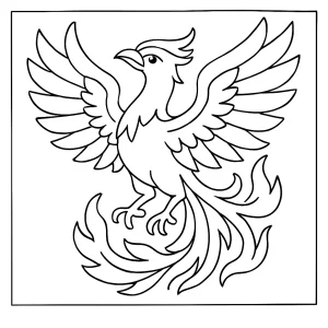 Fénix coloring page – detailná omaľovánka legendárneho vtáka na vytlačenie