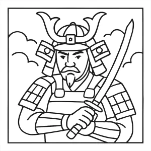 Samuraj omalovánka – coloring page s japonským bojovníkom na vyfarbenie