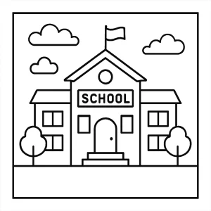 Školská budova coloring page – omalovánka na vyfarbenie pre deti