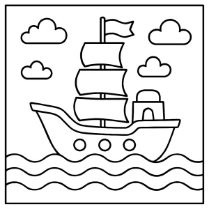 Omaľovánka lode na mori – coloring page na vytlačenie pre deti
