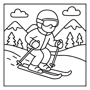 Omaľovánka lyžiar na svahu – zimná športová coloring page na vytlačenie zdarma pre deti
