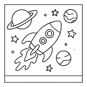 Omaľovánka raketa vo vesmíre – coloring page na vyfarbenie pre deti
