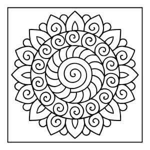 Špirálová mandala omalovánka – detailná coloring page na vyfarbenie pre deti aj dospelých