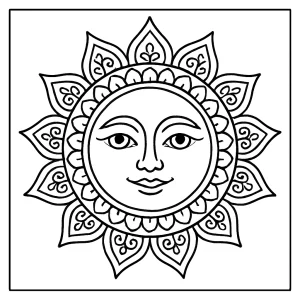 Omalovánka mandaly so slnkom – coloring page na vytlačenie a vyfarbenie
