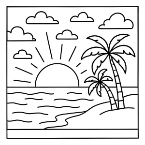 Omalovánka západu slnka – Sunset coloring page na vyfarbenie a vytlačenie