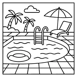 Swimming pool omalovánka – bazén coloring page s deťmi na vyfarbenie