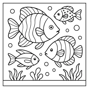 Omaľovánka tropických rýb na vytlačenie – coloring page s rozmanitými rybami