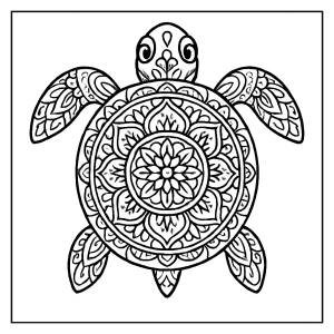 Mandala korytnačka omalovánka – detailná coloring page na vytlačenie