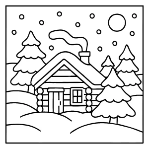 Zimná chata - coloring page, omalovánka na vyfarbenie pre deti zdarma