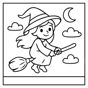 Omaľovánka čarodejnica – coloring page pre deti k vytlačeniu zdarma