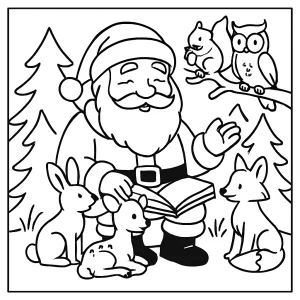 Santa rozpráva príbeh lesným zvieratkám – vianočná omalovánka coloring page na vytlačenie