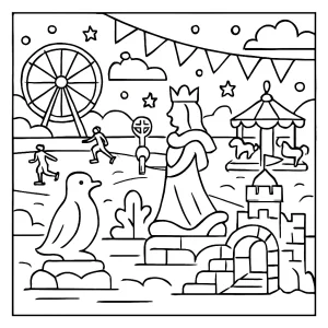 Zimný karneval s ľadovými sochami omalovánka – coloring page na vytlačenie