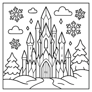 Coloring page – omalovánka ľadového zámku princeznej z kryštálového snehu na tlač