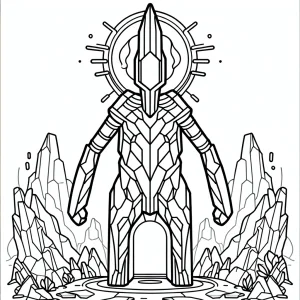 Omalovánka kryštálový golem strážiaci magický portál - stránka na vyfarbenie zdarma