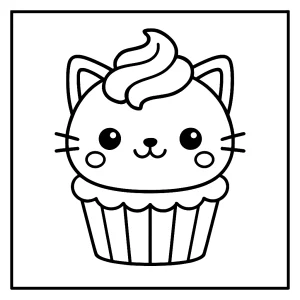 Kawaii cupcake mačka coloring page – omalovánka pre deti na vytlačenie a vyfarbenie