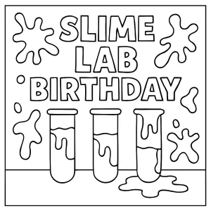 Slizová laboratórium narodeniny omalovánka – coloring page na vyfarbenie pre deti