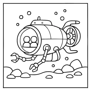 Omalovánka hĺbkomorskej výskumnej ponorky na vytlačenie - coloring page pre deti