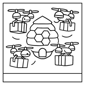 Drone Cargo Hive omalovánka – futuristická coloring page na vyfarbenie pre deti