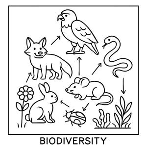 Edukativna coloring page omalovánka s motívom biodiverzity a potravinového reťazca pre deti na vyfarbenie