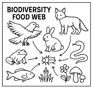 Edukativna omalovánka potravinového reťazca biodiverzity pre deti – coloring page zadarmo na vyfarbenie