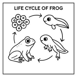 Vzdelávacia coloring page – omaľovánka s životným cyklom žaby na vyfarbenie
