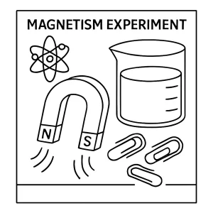 Vzdelávacia omalovánka magnetizmus experiment – laboratórny list na vyfarbenie pre deti