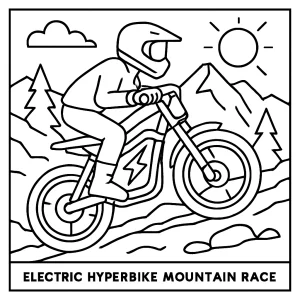 Elektrický hyperbike horská pretekárska omalovánka - coloring page na vytlačenie zdarma