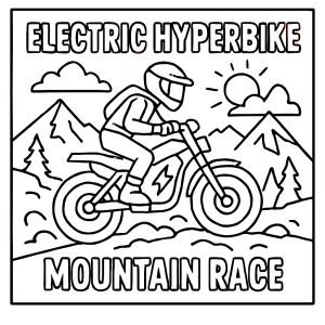 Elektrický hyperbike horský pretek - coloring page, omalovánka na vytlačenie pre deti