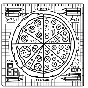 Omaľovánka pizza graf zlomkov - pizza rozdelená na osminy a štvrtiny na vyfarbenie