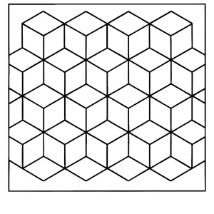 Geometrická omalovánka zdarma – hexagóny vytvárajúce 3D ilúziu kociek na vyfarbenie