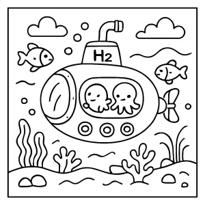 Hydrogénová ponorka – omaľovánka na vytlačenie zadarmo pre deti