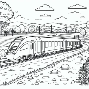 Vodíkový vlak na vidieku – coloring page omalovánka na vyfarbenie