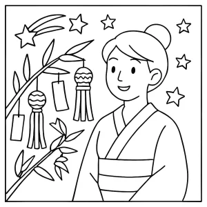Tanabata festival hviezd omaľovánka – Japan coloring page na vyfarbenie zadarmo