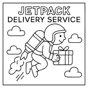 Jetpack Delivery Service coloring page – omalovánka doručovateľ na jetpacku na vyfarbenie pre deti