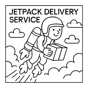 Omaľovánka doručovacej služby s jetpackom na vytlačenie a vyfarbenie