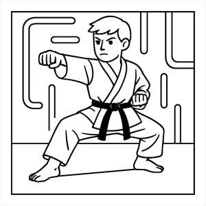 Karate športovec pod neónovými svetlami - omalovánka, coloring page na vytlačenie pre deti