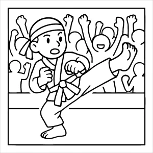 Karatista s fandivým davom - omalovánka na vytlačenie, coloring page pre deti
