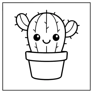 Kawaii kaktus s úsmevom – coloring page, omalovánka na vytlačenie zdarma pre deti