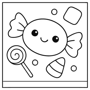 Kawaii cukríky s veselou tvárou omalovánka – coloring page na vyfarbenie pre deti