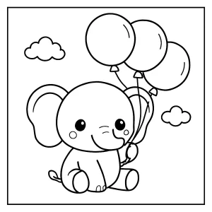 Roztomilý sloník s balónikmi – coloring page omaľovánka pre deti na vytlačenie zdarma