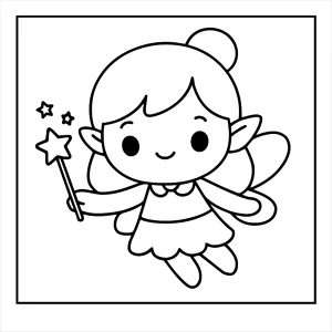 Kawaii víla s čarovnou paličkou – coloring page na vytlačenie zadarmo